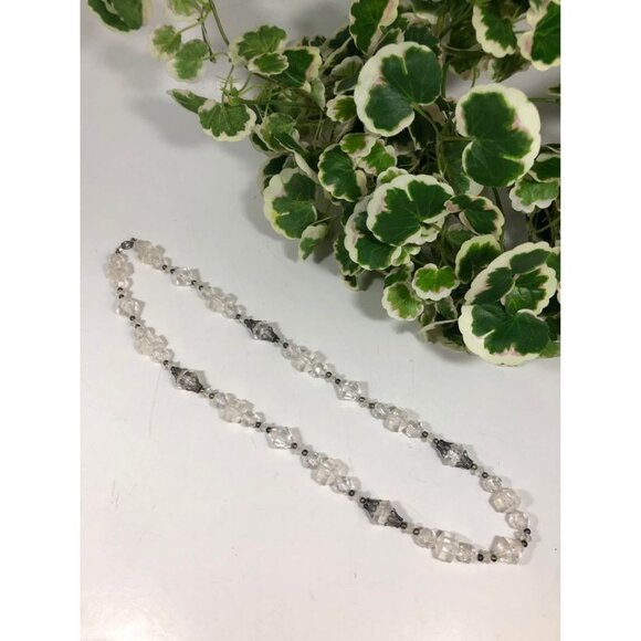 Vintage 1940s Clear Lucite Bead Necklace Silver Tone Spacers Art Deco 25 inch - Picture 7 of 10